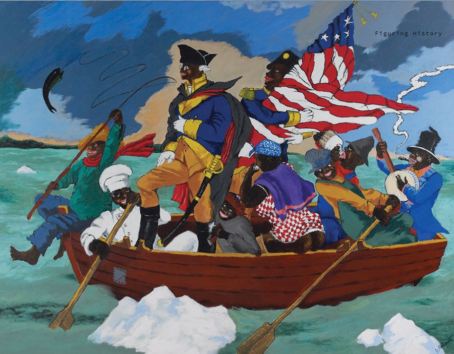 Robert Colescott, “George Washington Carver Crossing the Delaware: Page from an American History Textbook”