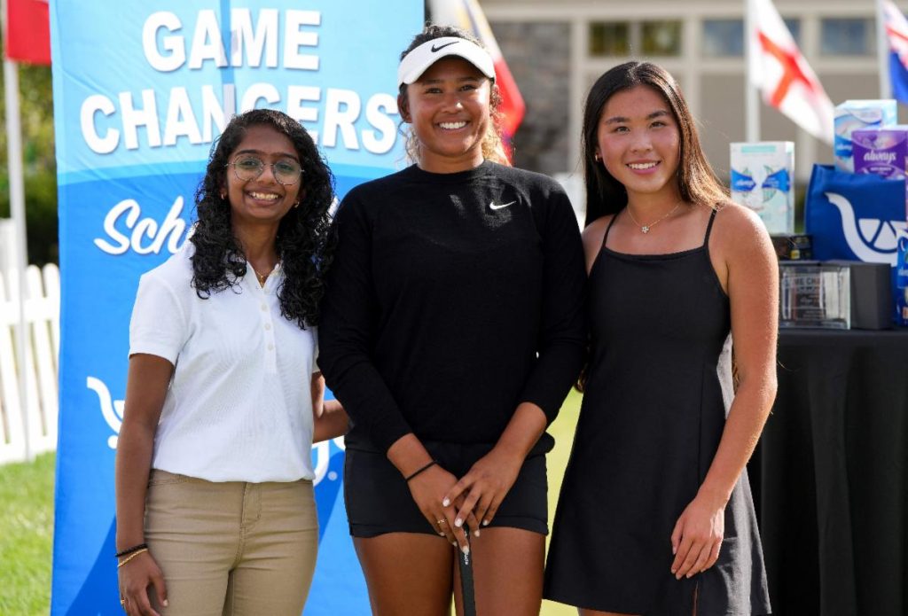 (Left to right): Nidhi Patel, Game Changers Scholar, LPGA Player Amari Avery, and Sydney Breeze, Game Changers Scholar.