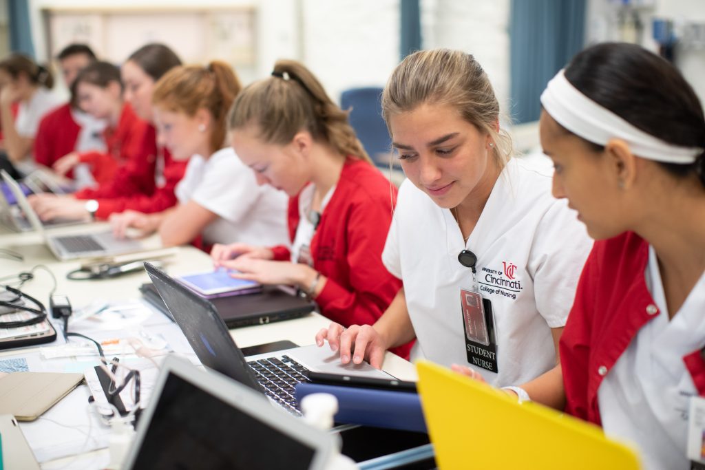 UC College of Nursing students taking part in a skills lab. (Provided by the UC Foundation)